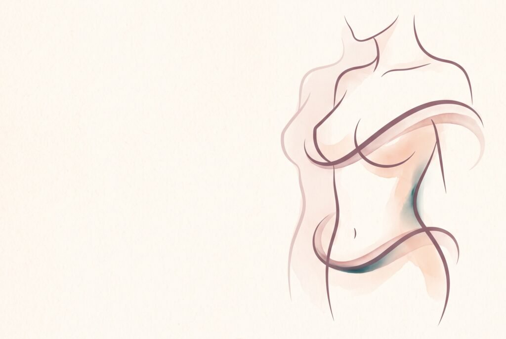 Abstract line art of a woman's figure for the mommy makeover guide