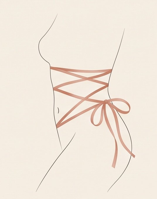 Line drawing of a waist laced with a ribbon like a corset